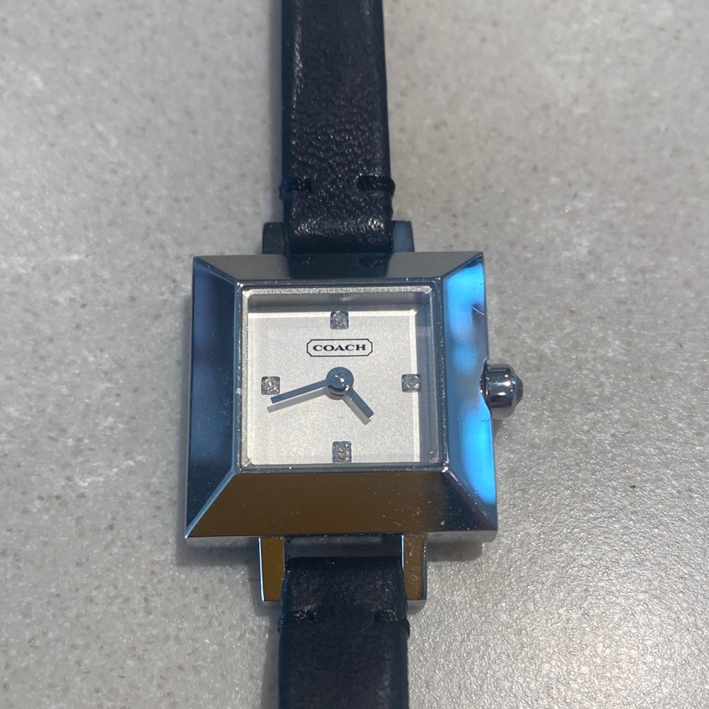 Coach Metallic Silver and Black Square Watch